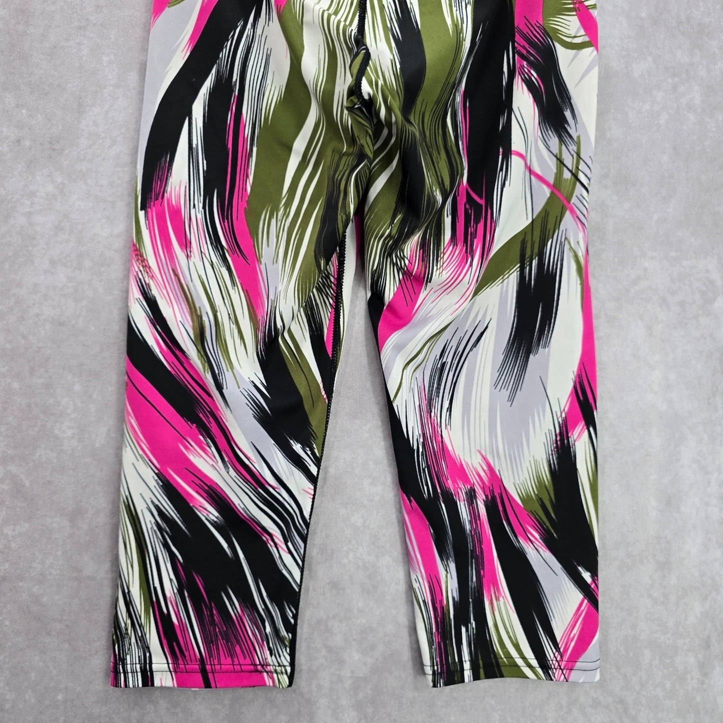 Black Green Pink Cropped Brush Stroke Activewear Legging Yoga Pant Bottoms M/L