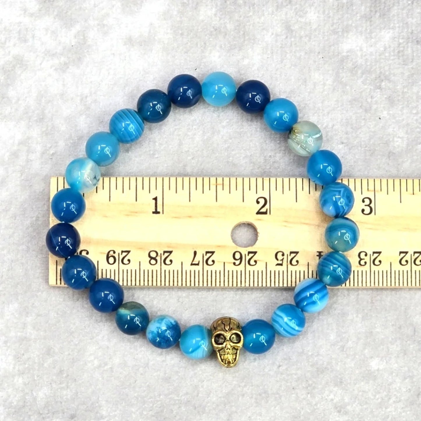Blue Gold Skull Glass Marble Stretch Bead Bracelet Fashion Jewelry JB2-22