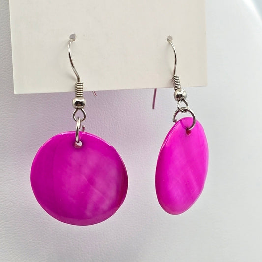 Pink Disc Circle Long Dangle Hook Earrings Boho Retro Fashion Jewelry E54