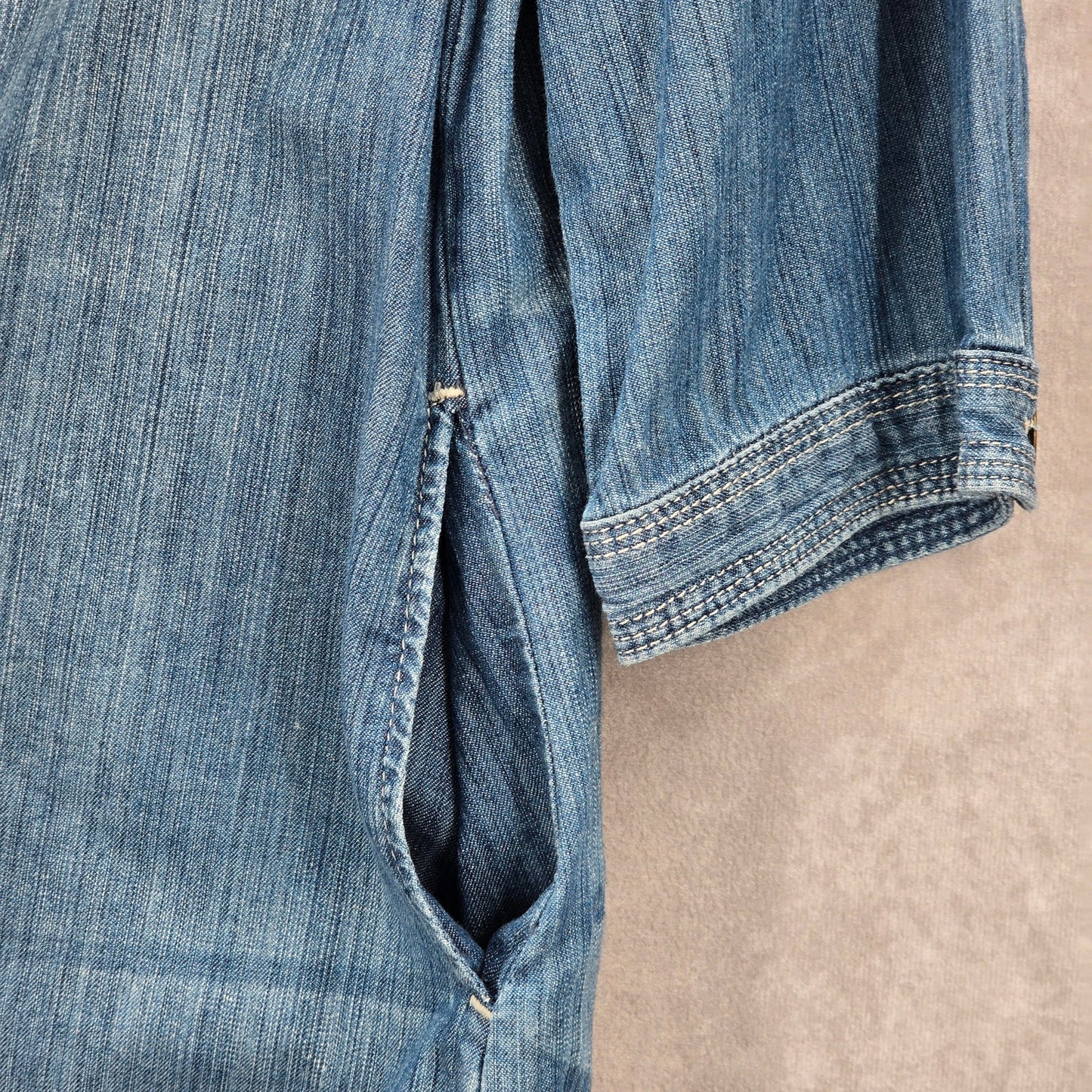 Gap Blue Demin Jeans Cotton Western Shirt Short Sleeve Top Small