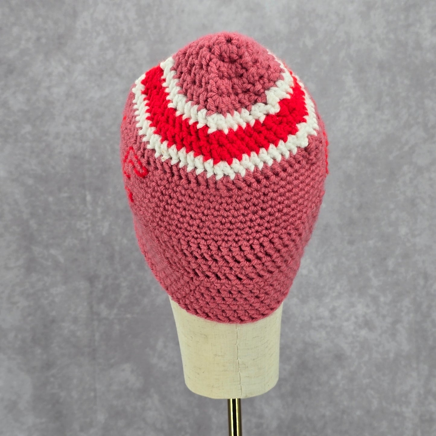 Pink Red Annabelle Crochet Knit Bucket Cap Hat Fun VTG Y2K Funky Beanie