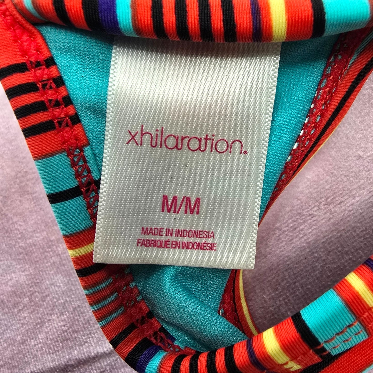 Xhilaration Red Blue Stripe Padded String Hook Wired Bikini Top Swimwear Medium