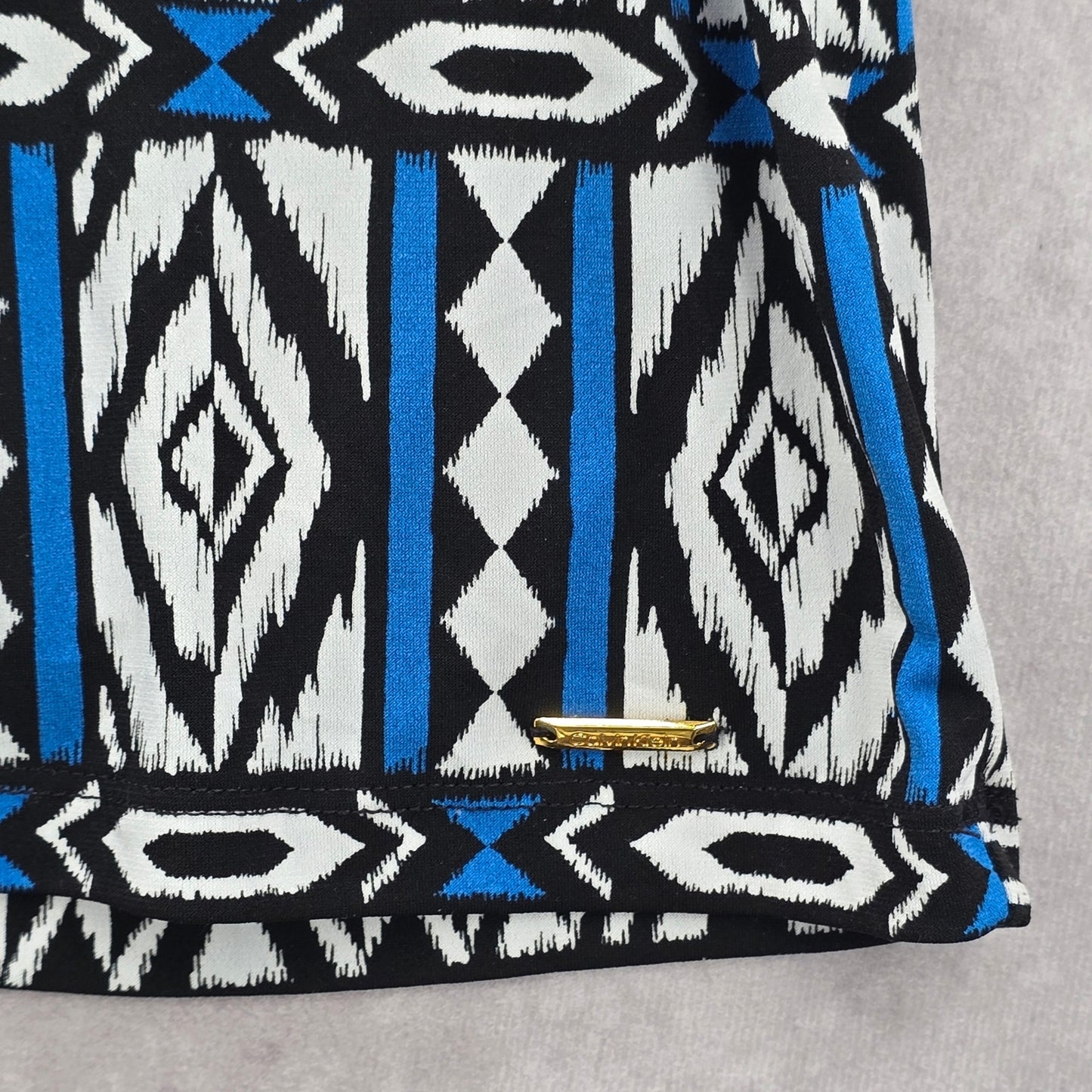 Calvin Klein Blue Black Print Sleeveless Pleated Stretch Top Blouse Plus 2XL