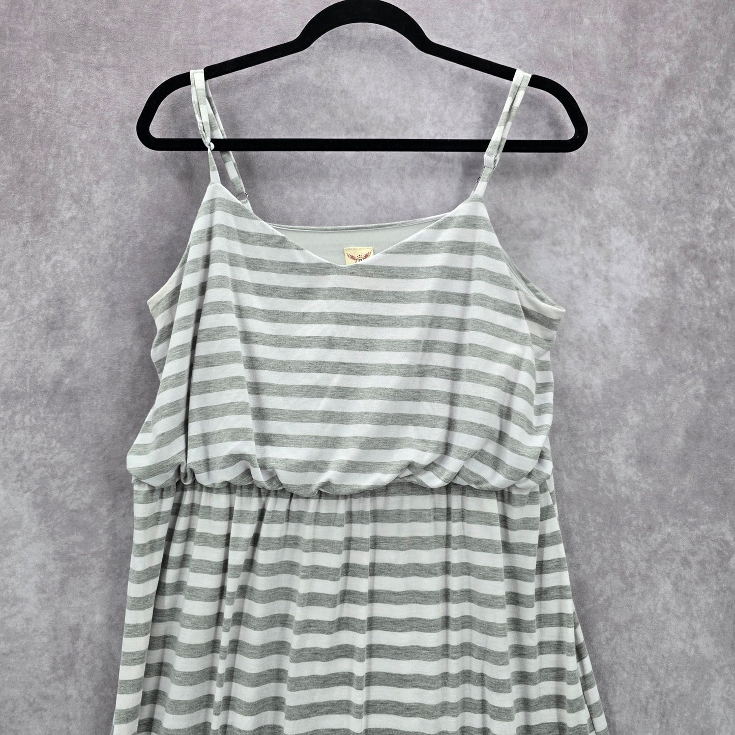 Faded Glory Gray White Stripe Maxi Sleeveless Flare Dress Extra Large XL