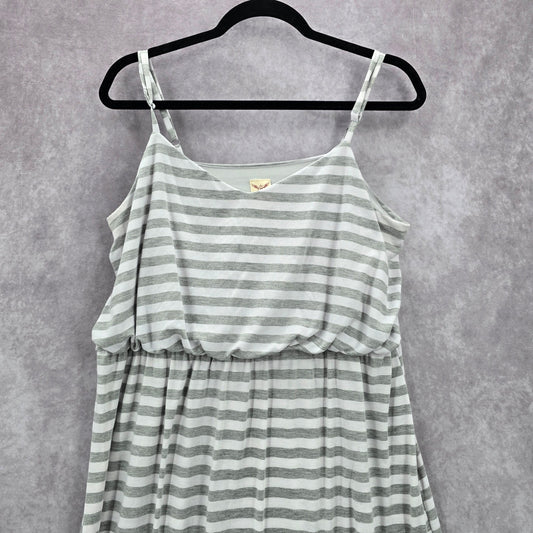 Faded Glory Gray White Stripe Maxi Sleeveless Flare Dress Extra Large XL