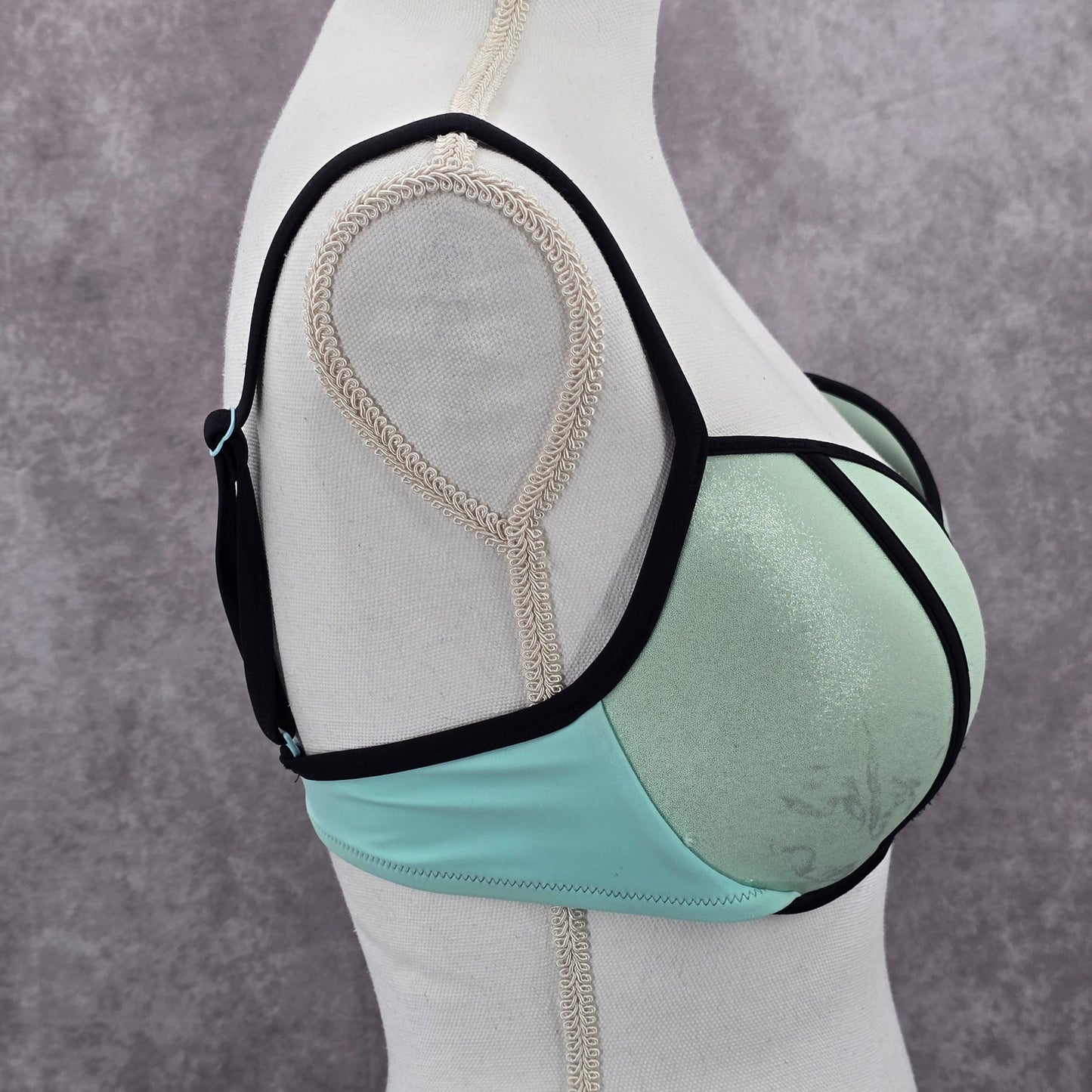 Victoria's Secret Blue Black Silver Retro Padded Bikini Top Swimwear 34DD