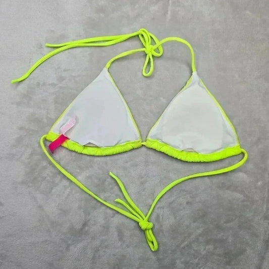 Victoria's Secret Yellow Silver Sequin Strap Tie Back Bikini Top Swimwear Small