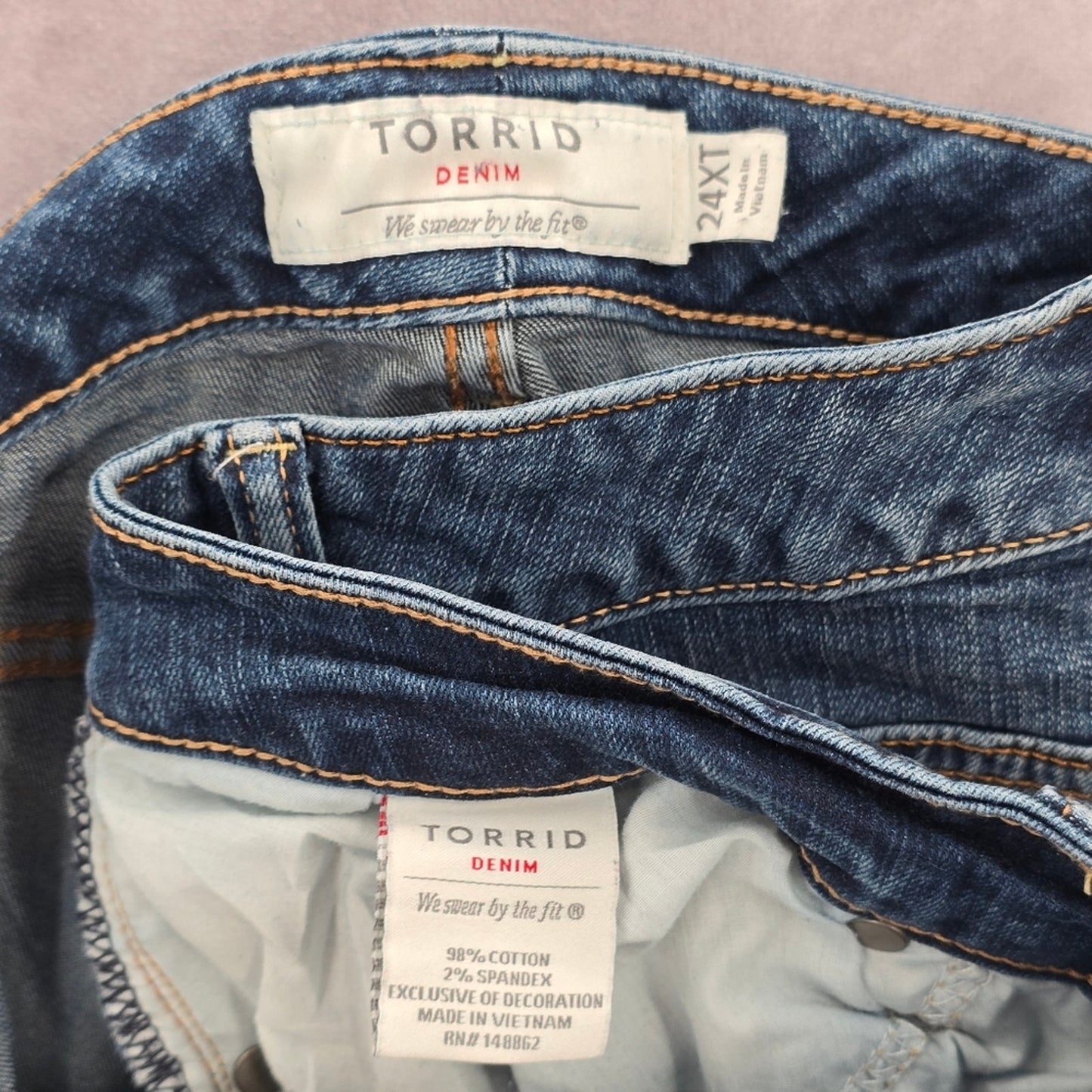 029. Torrid Denim Blue Distress Straight Tapered Denim Pants Jeans 24XT
