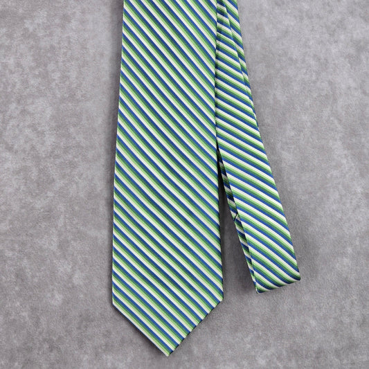 Nautica Green Blue White Stripe Geometric Repp Executive 100% Silk Neck Tie Mens