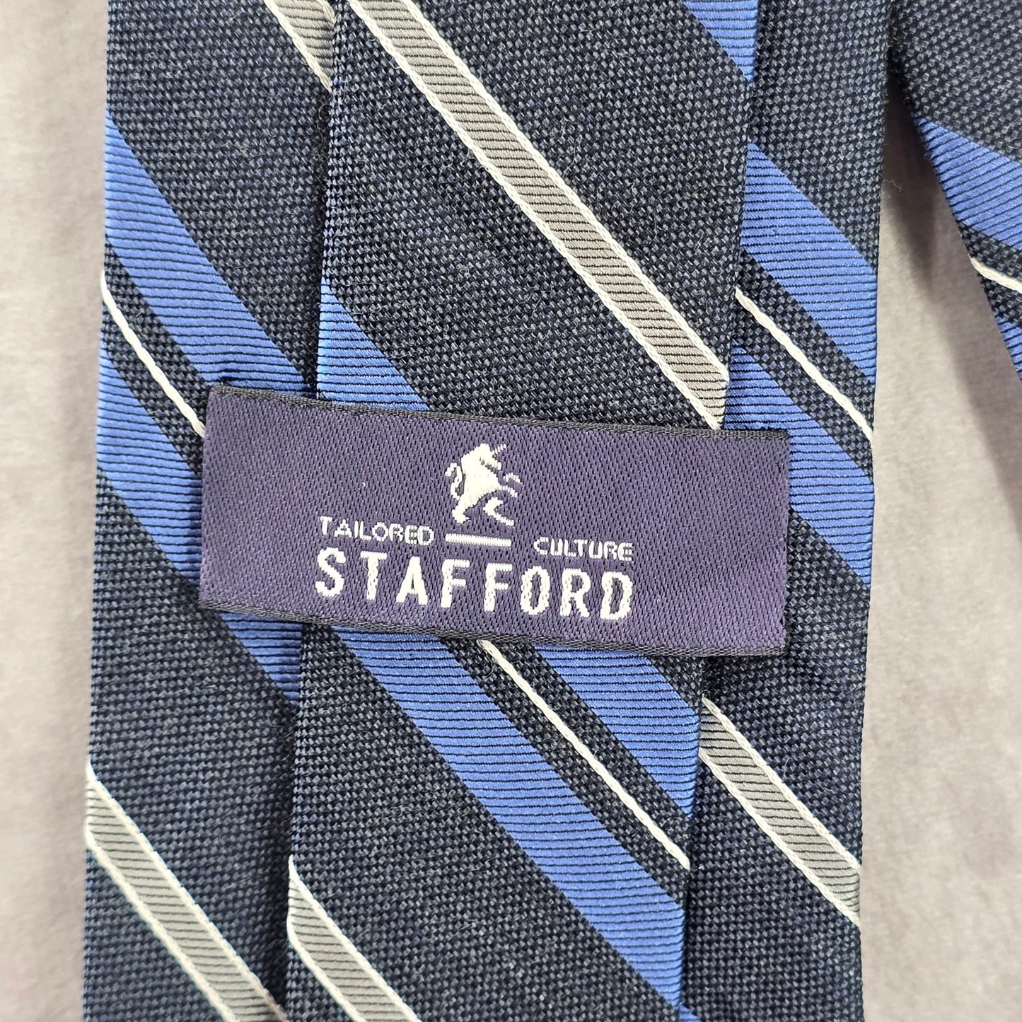 Stafford Navy Blue Silver Stripe Repp Geometric Executive Men's Neck Tie