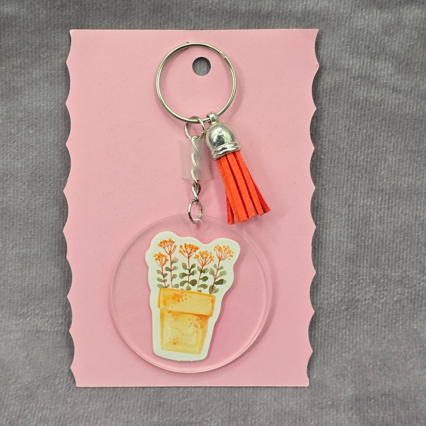 Letter Keychain Clear Silver Circle Handmade Acrylic Tassel Flower C Orange