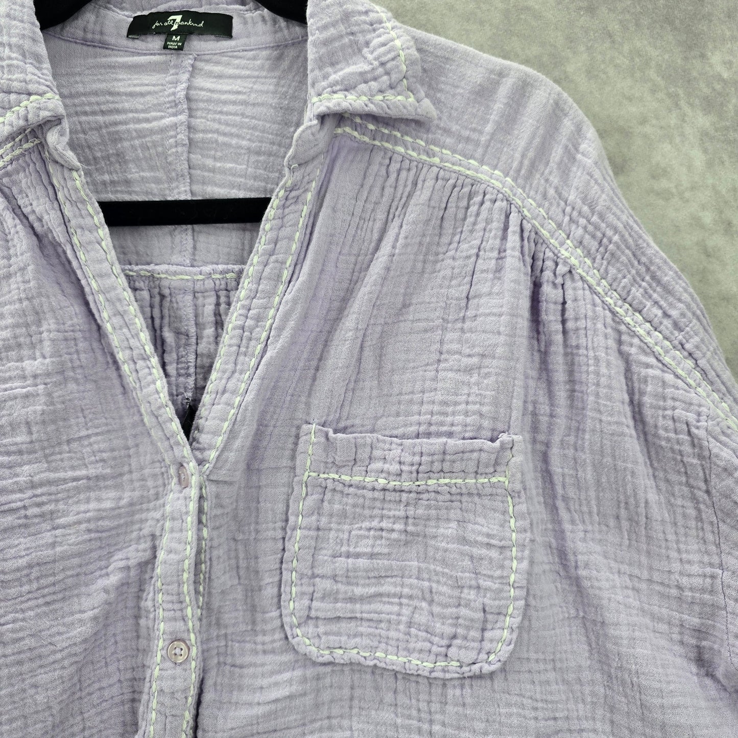 7 for all Mankind Purple Long Sleeve Stitched Crop Button Cotton Top Medium