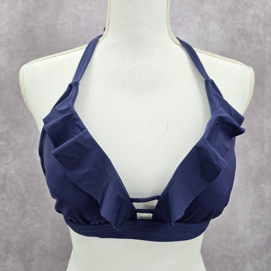 Kona Sol Blue Padded Tie Ruffle Bikini Top Swimwear Medium