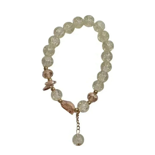 Gold Clear Bead Link Chain Stretch Elastic Bracelet B8