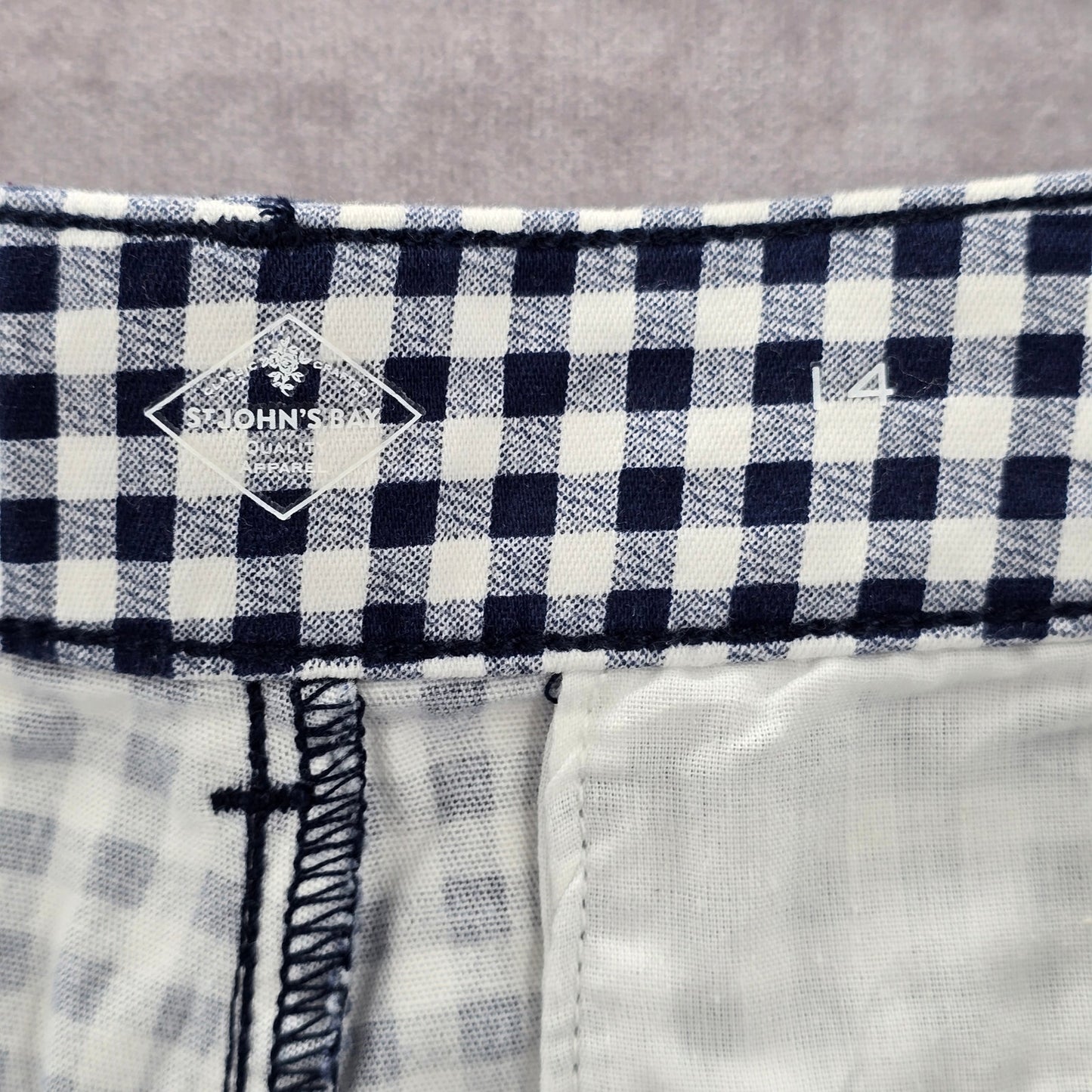 St Johns Bay Blue Plaid Stripe Chino Bermuda Preppy Pants Shorts Cotton 14