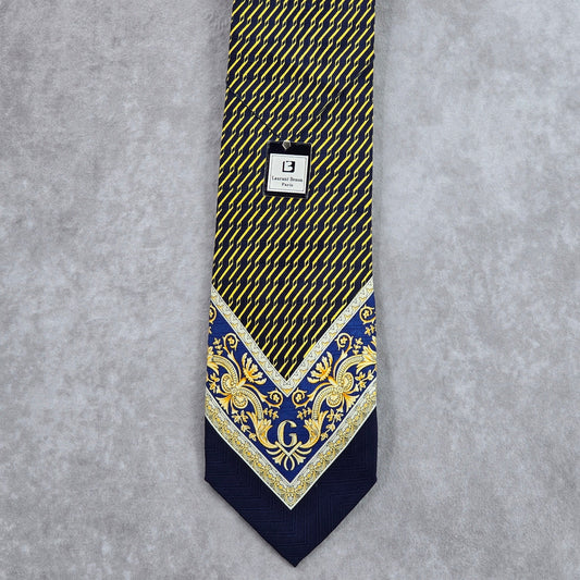 Laurant Benon Paris Gold Blue Royal Silk Floral Executive Neck Tie Men's