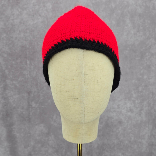 Red Black Crochet Knit Bucket Cap Hat Fun Vintage Y2K Funky Beanie