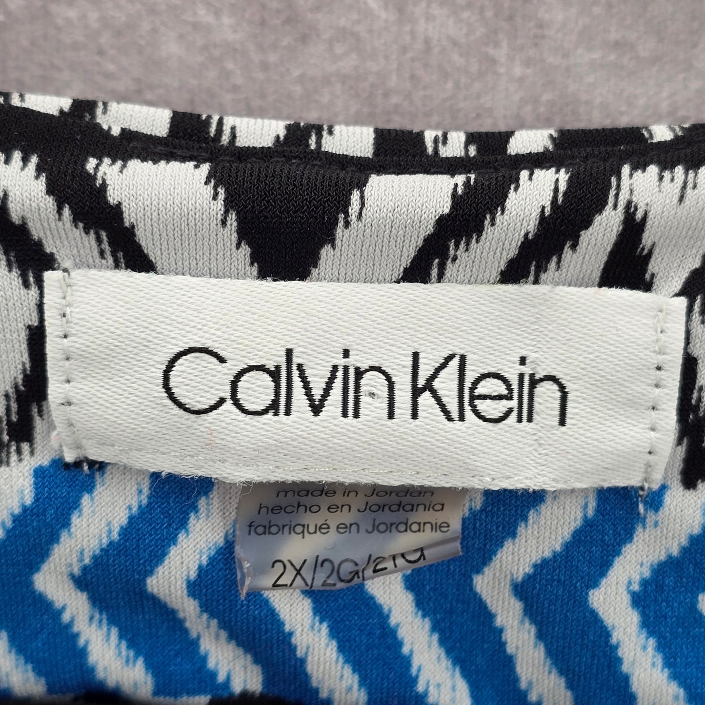 Calvin Klein Blue Black Print Sleeveless Pleated Stretch Top Blouse Plus 2XL