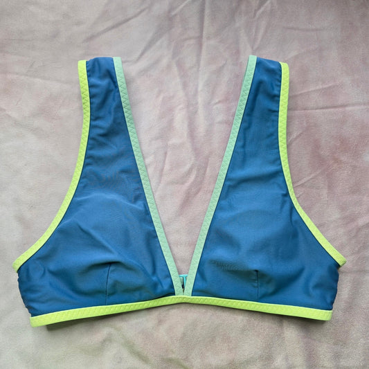 Aerie Blue Green Scoop V Neck Padded Hook Bikini Top Swimwear XS