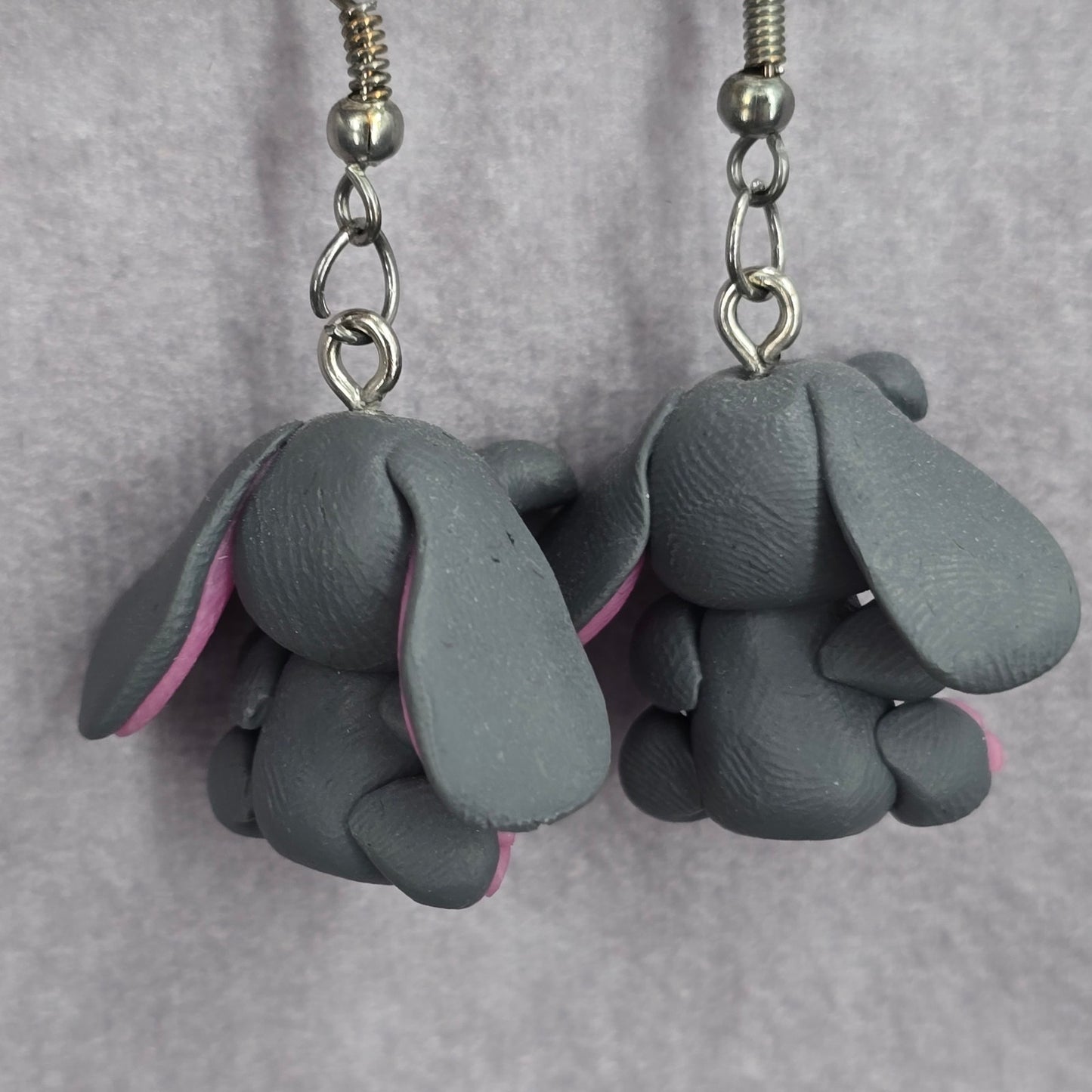 Gray Elephant Floppy Ears Dangle Hook Earrings Boho Fashion Jewelry