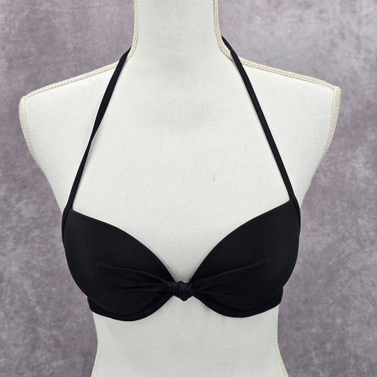 Aerie Black Padded Halter Knot String Brooke Bra Bikini Top 32B