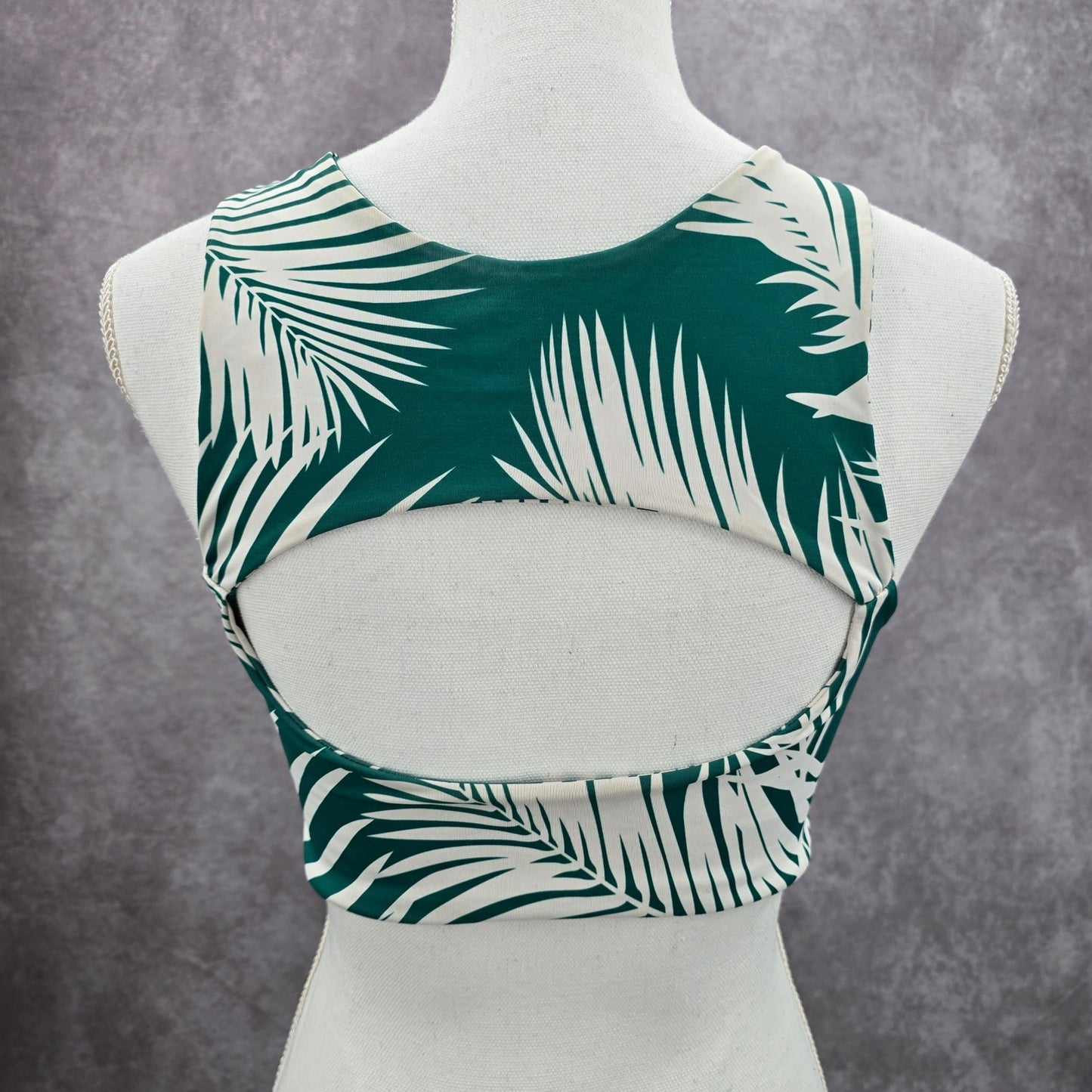Green White Tropical Leaf Cutout Padded Bikini Top Swimwear Medium