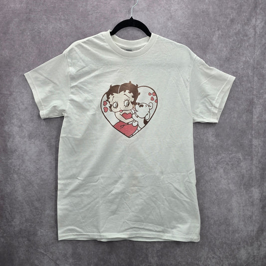 Betty Boop White Heart Retro Handmade Cotton Tshirt Medium
