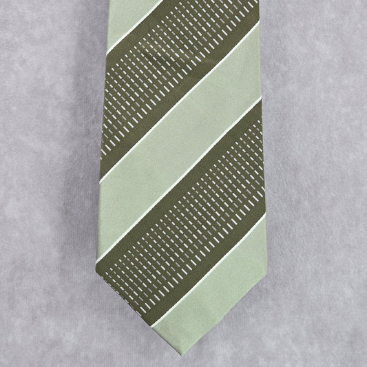 Geoffrey Beene Green White Stripe Geometric 100% Silk Men's Neck Tie