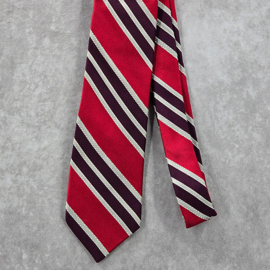Ike Behar Red Purple Gray Stripe Geometric Repp Silk Executive Neck Tie Men's