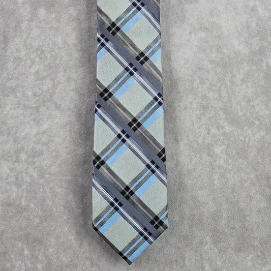 Perry Ellis Portfolio Striped Blue Gray Tartan Plaid Executive Neck Tie Men's