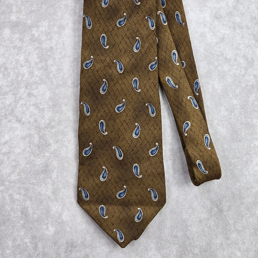 Joseph Abboud Brown Blue Floral Paisley Geometric Silk Italy Neck Tie Men's