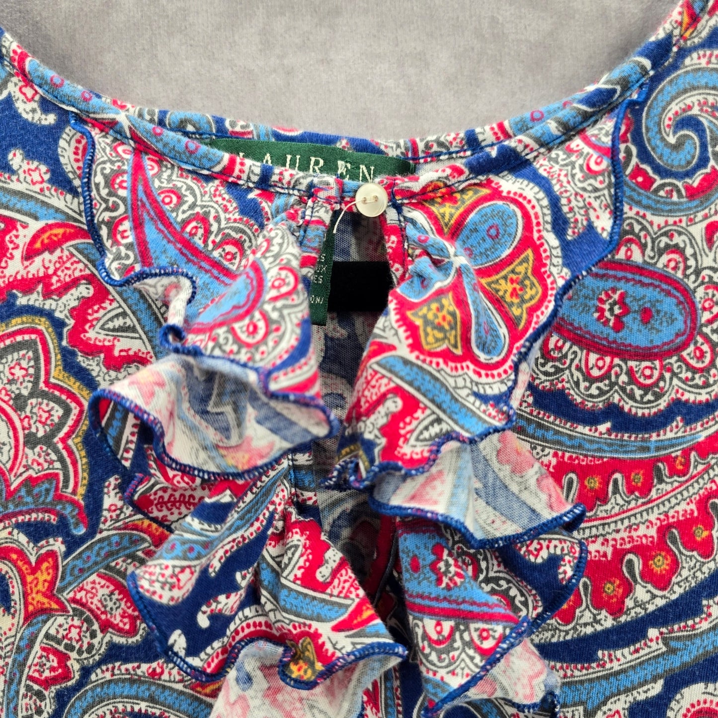 Lauren Ralph Lauren Blue Floral Ruffle Cotton Blouse Top Shirt Plus 2X