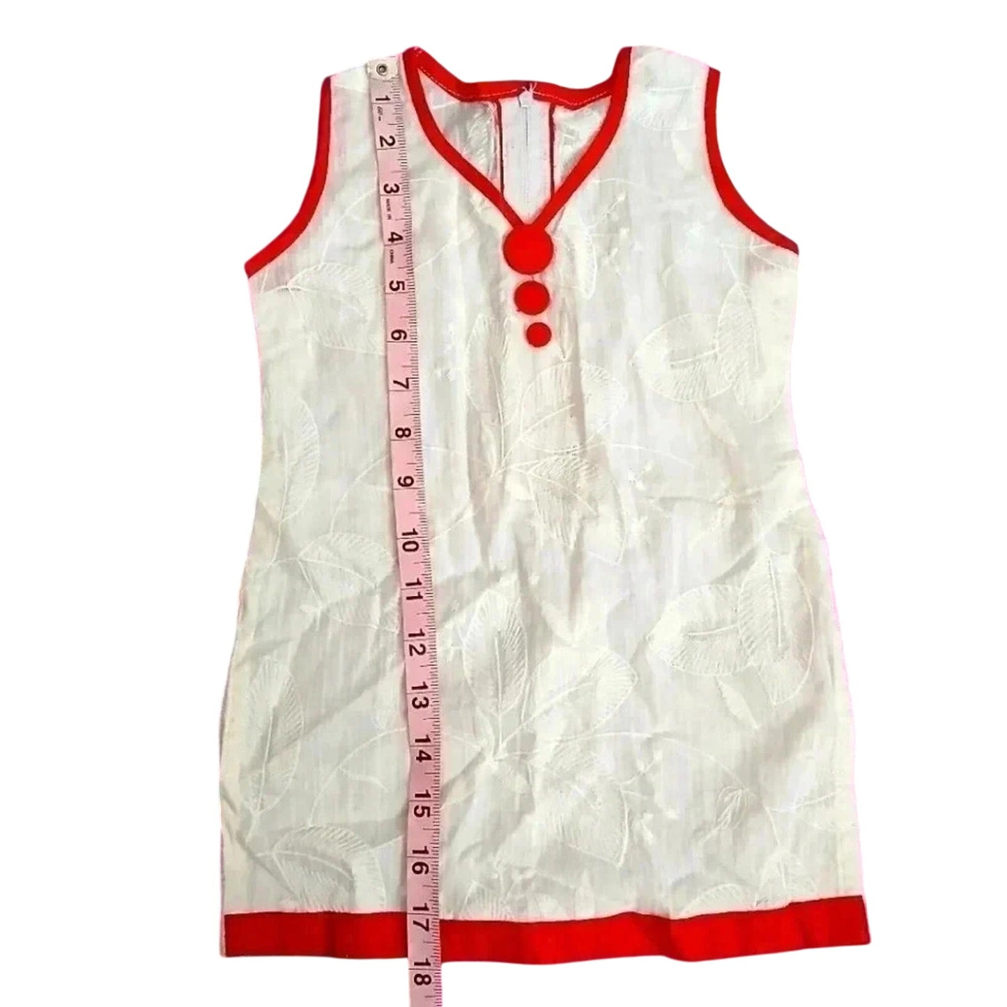 White Red Floral Stitch Sleeveless Tunic Cotton Top Zipper Girls Toddler 2T