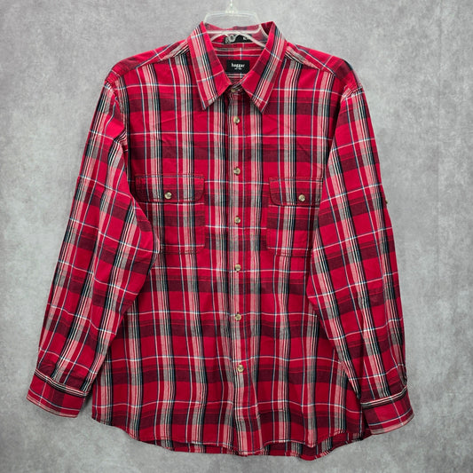 Haggar Red Plaid Mens Button Down Work Casual Long Sleeve Dress Shirt XL