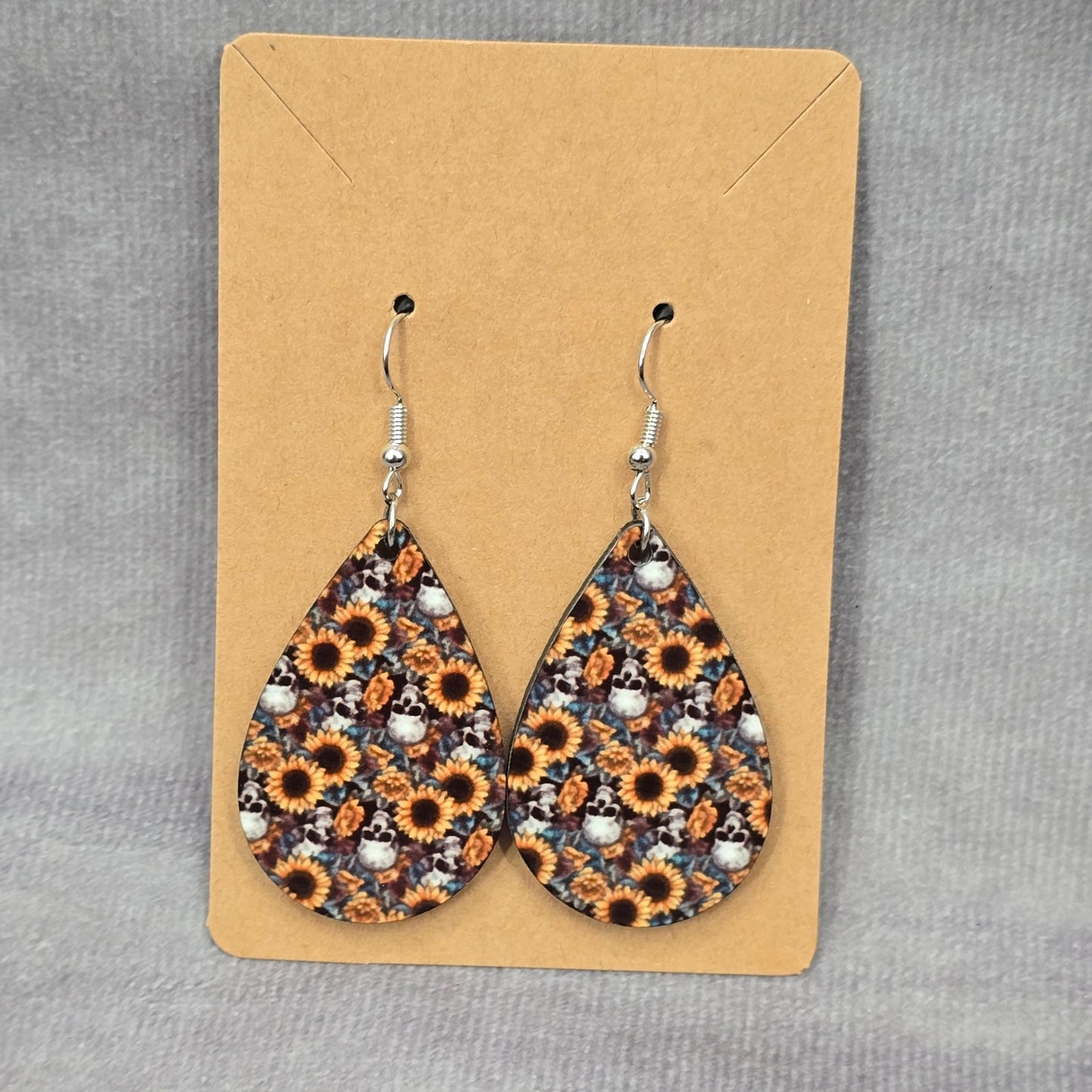 Skull Sunflower Halloween Teardrop Hook Handmade Earrings JB1E2