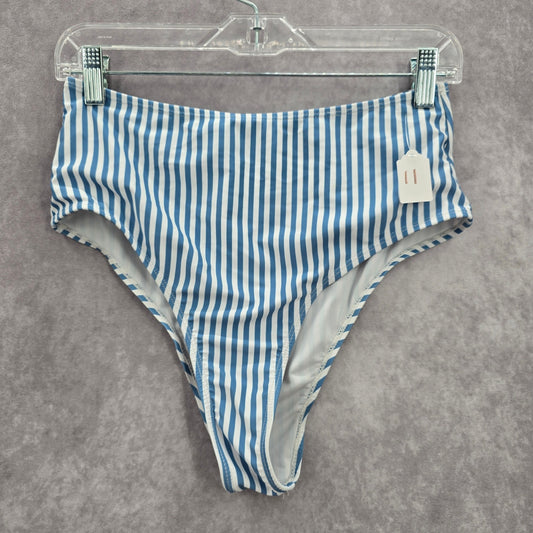 Blue White Stripe Bikini High Waisted Bottom Swimwear Medium