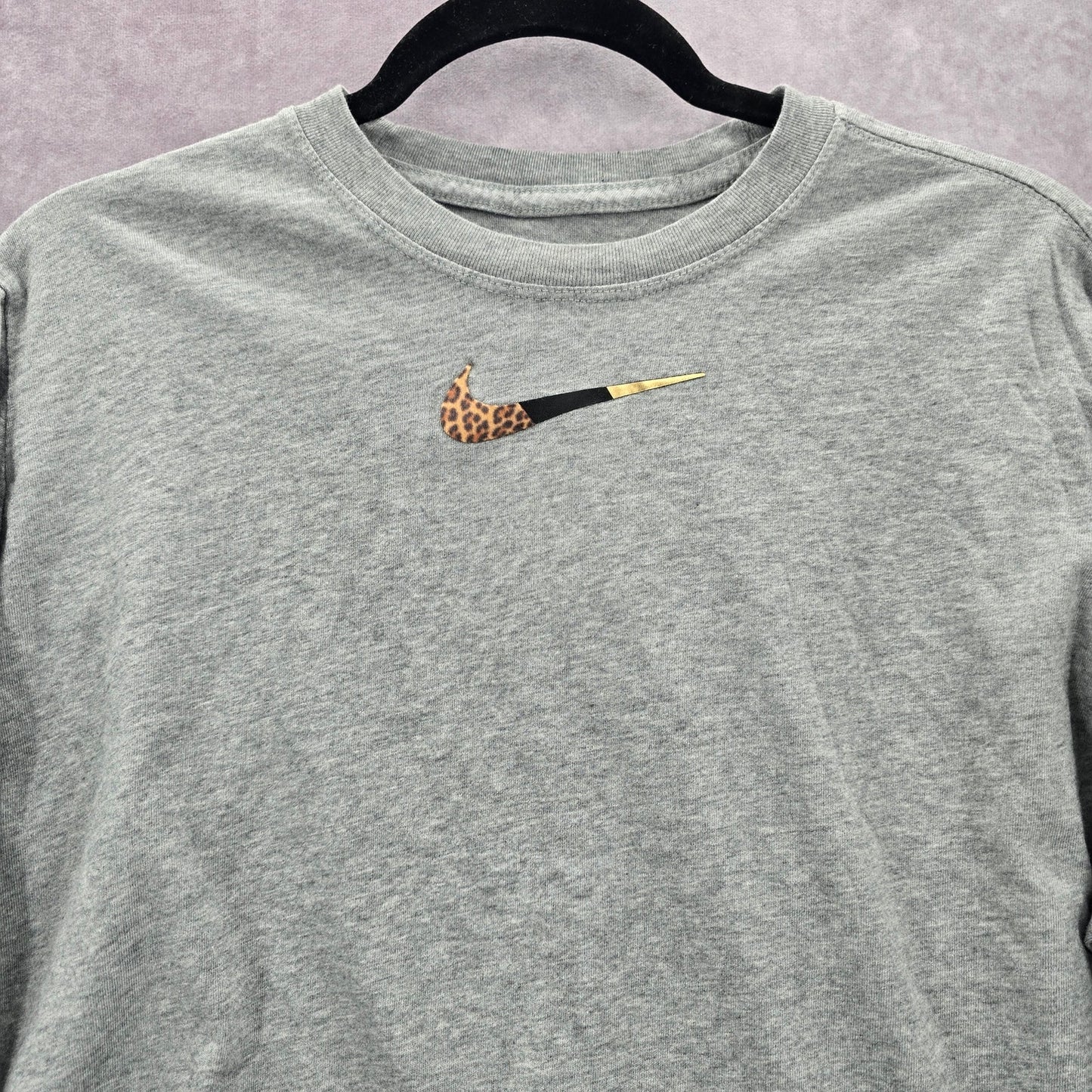 Nike Gray Long Sleeve Cropped Loose Fitted Tee Sports Cotton Active Top Medium