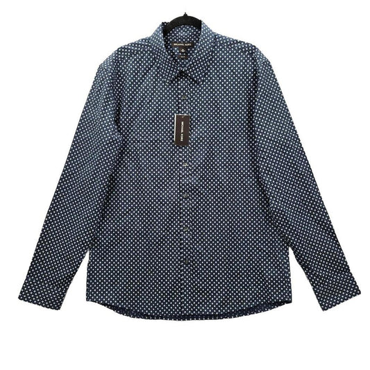 Michael Kors Blue Midnight Button Up Floral Long Sleeve Stretch Slim Fit Mens XL