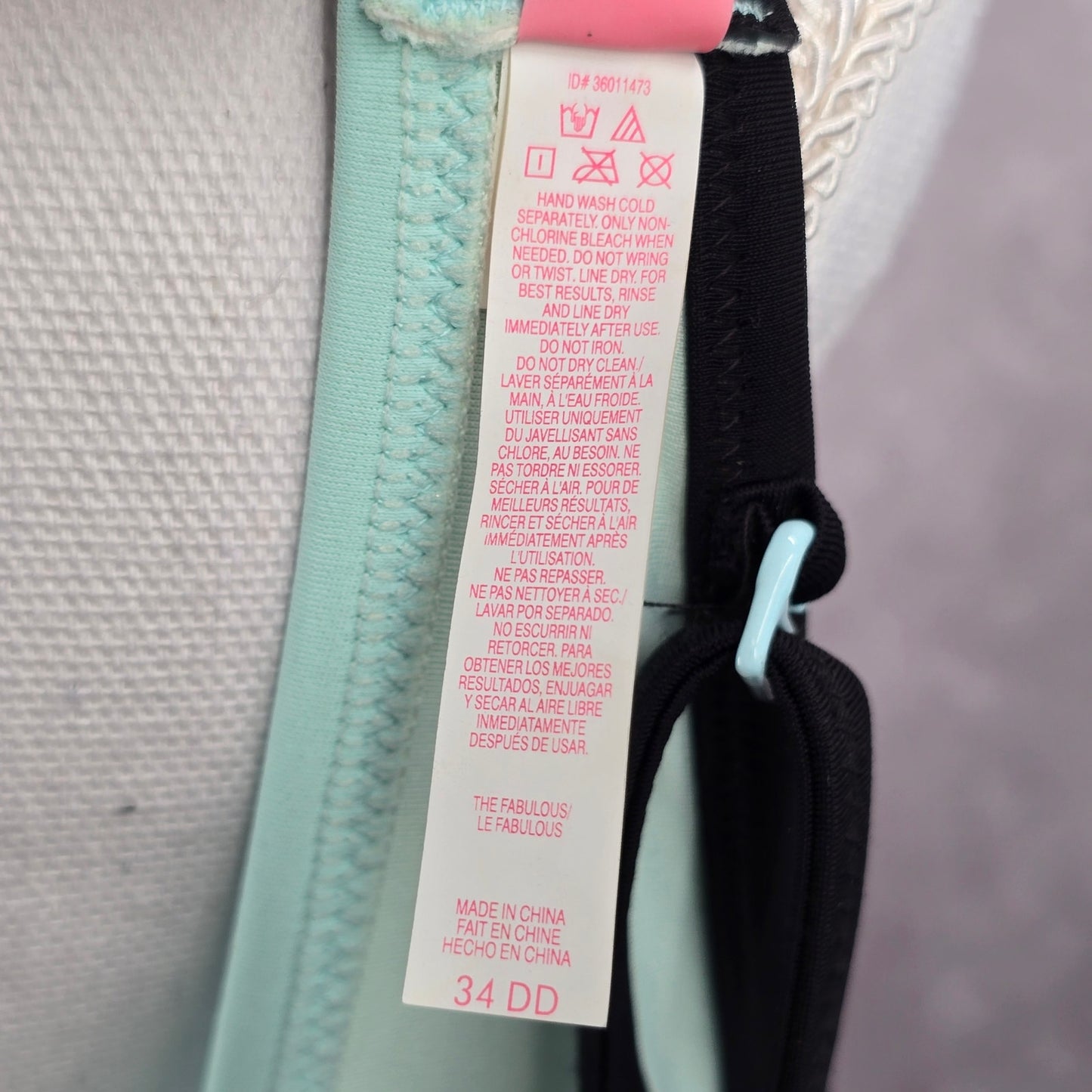 Victoria's Secret Blue Black Silver Retro Padded Bikini Top Swimwear 34DD