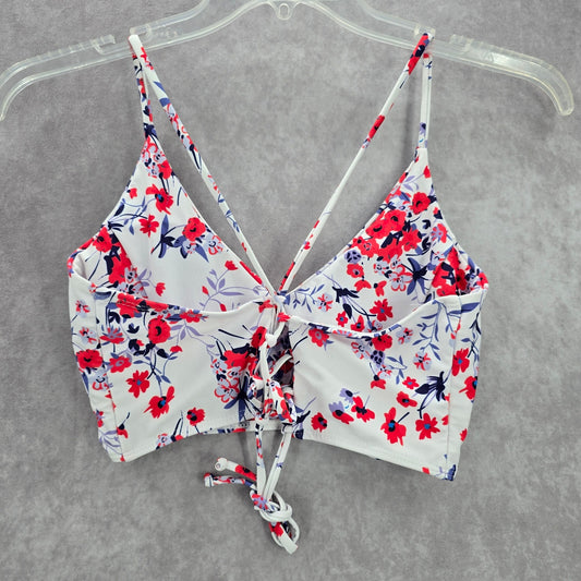 White Purple Floral Crisscross String Padded Swimwear Bikini Top L Large