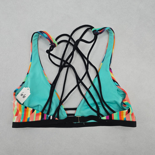 Blue Crisscross Boho Multi Color Swim Sports Bra Beach Bikini Top M Medium