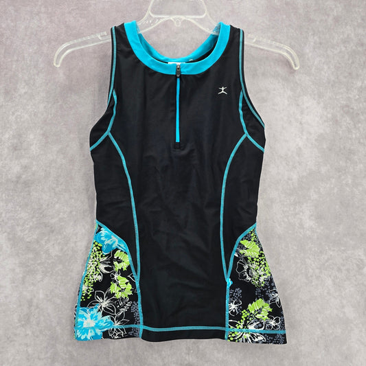 Danskin Black Floral Rash Guard Zip Swimwear Tankini Tank Top Medium M 10