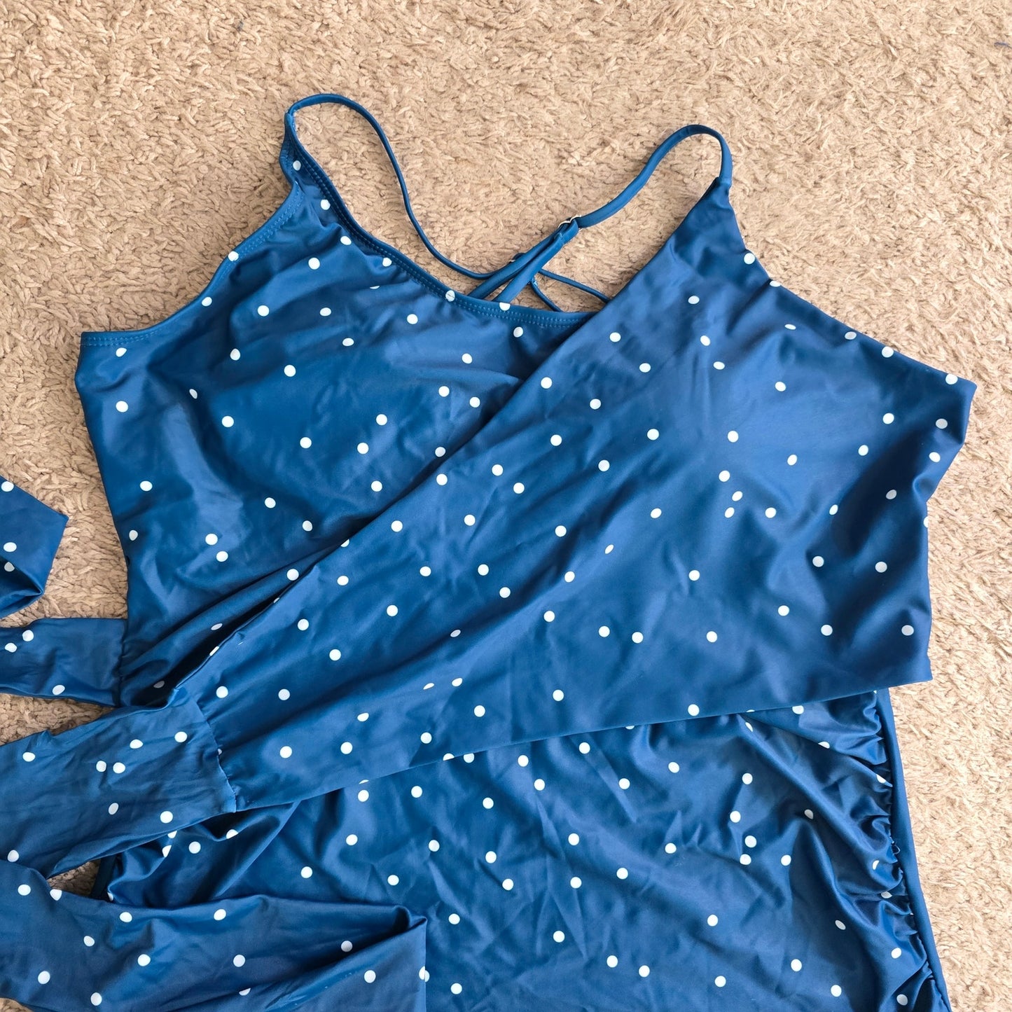 Blue Polka Dot Tankini Wrap Adjustable Tank Top Swimwear Plus XXL 1XL