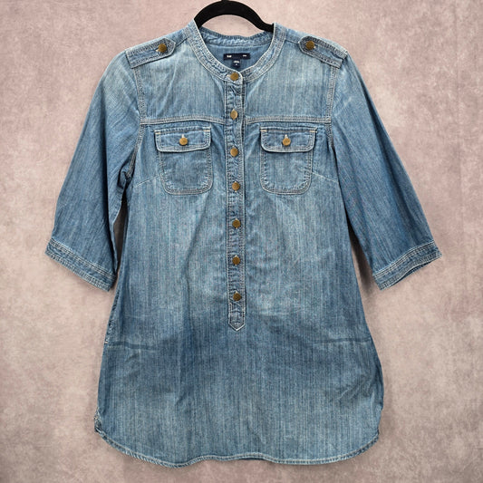 Gap Blue Demin Jeans Cotton Western Shirt Short Sleeve Top Small