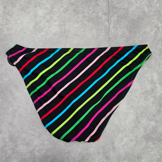 Malibu Dream Girl Black Red Pink Stripe Cheeky Bikini Bottom Swimwear Medium