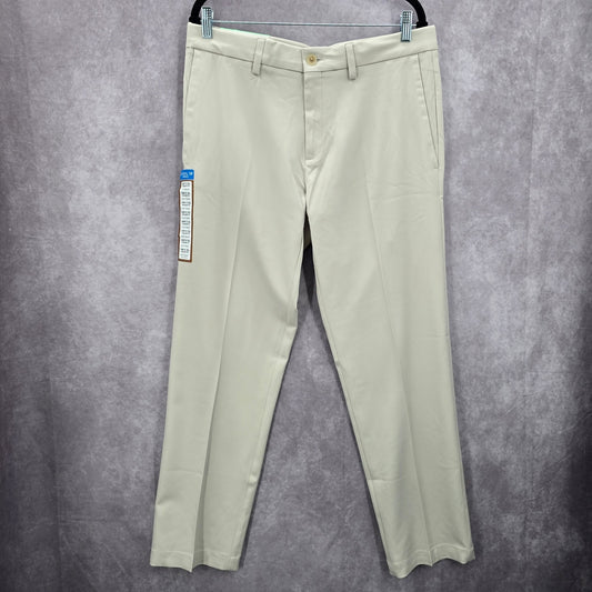 Haggar Khaki Cool 18 Pro Comfort Slacks Dress Pant Plain Grip Flat Front 34Wx30L