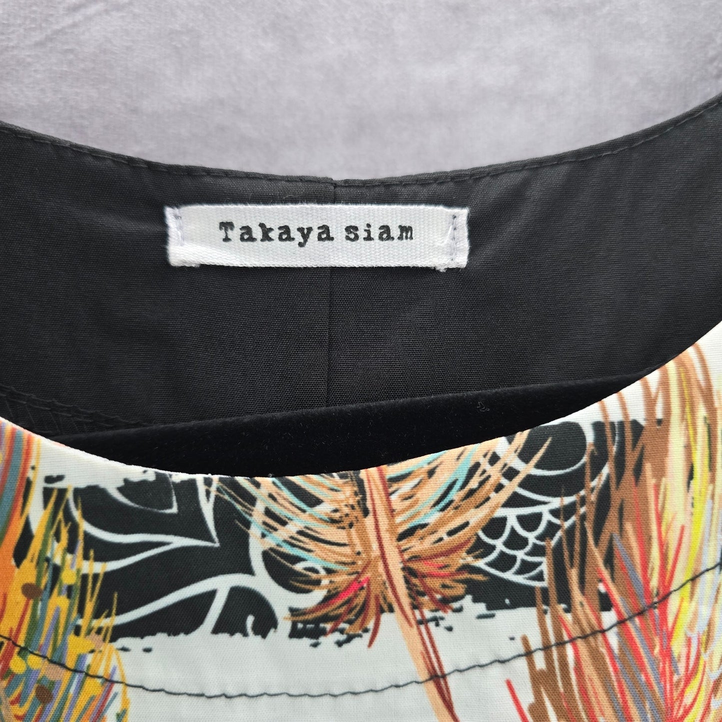 Takaya Siam Black Short Sleeve Maxi Feather Print Sheer Ruffle Dress Medium
