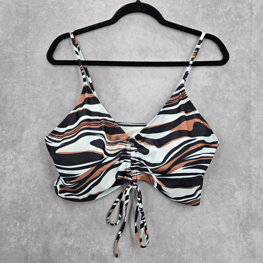 Shein Black Brown Striped Bikini Top Padded Adjustable Strap Swimwear 2XL