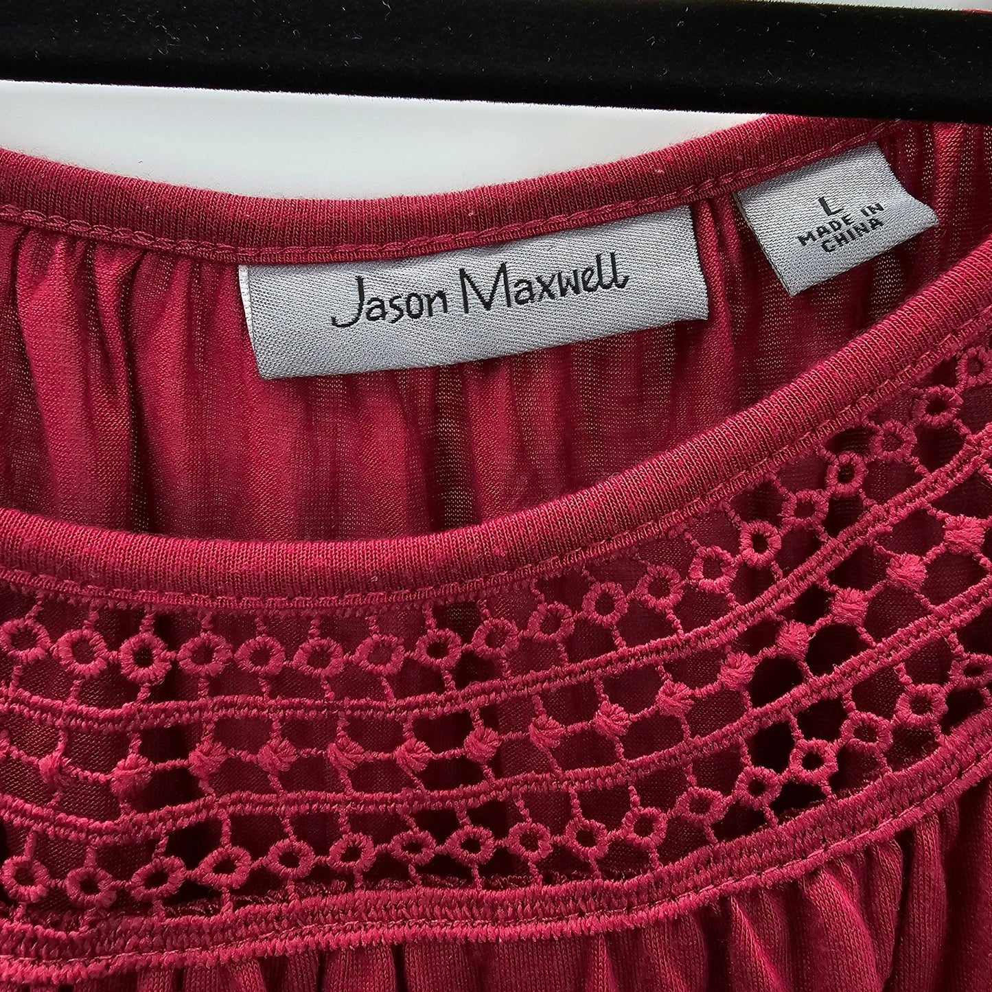 Jason Maxwell Red Lace Quarter Sleeve Ruched Top Blouse Large