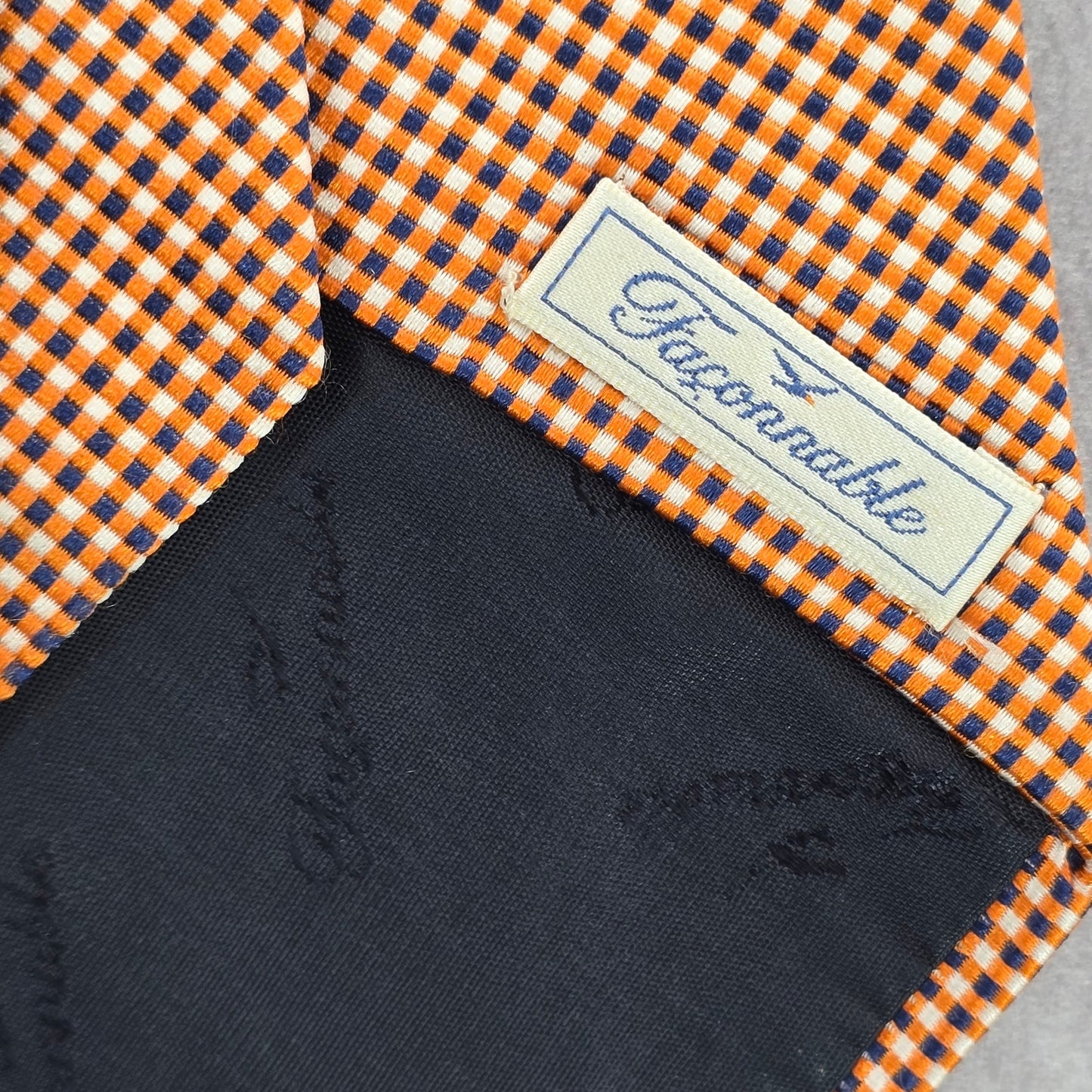 Faconnable Orange Blue Plaid 100% Silk Executive Corporate Men's Neck Tie